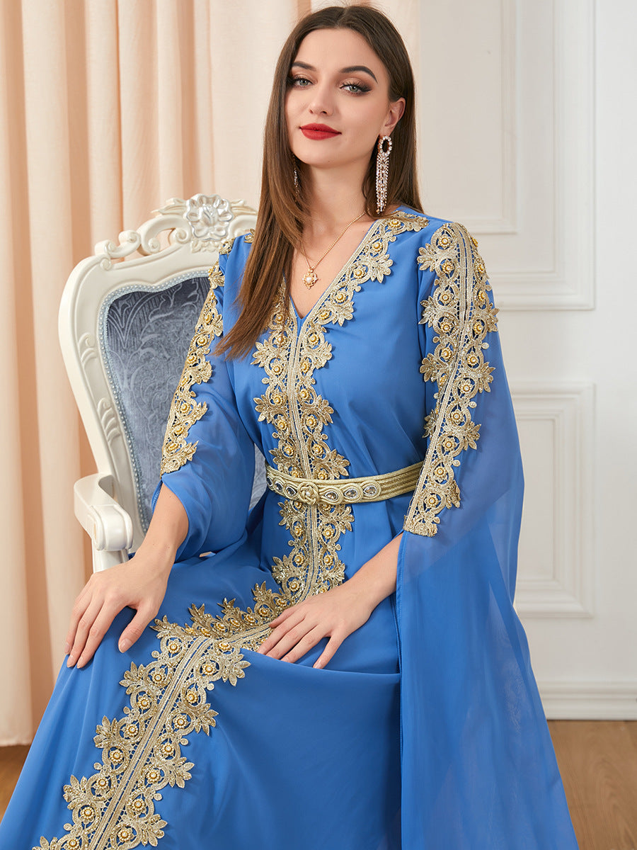3229#Chiffon Dress Dubai Muslim Abaya Islamic Casual Long Sleeve Dress