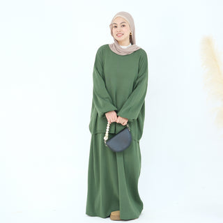 1928#Knit Fabric Solid Color Women's Dress Islamic Clothing Sweater Skirt Set 2pcs Winter Set Abaya