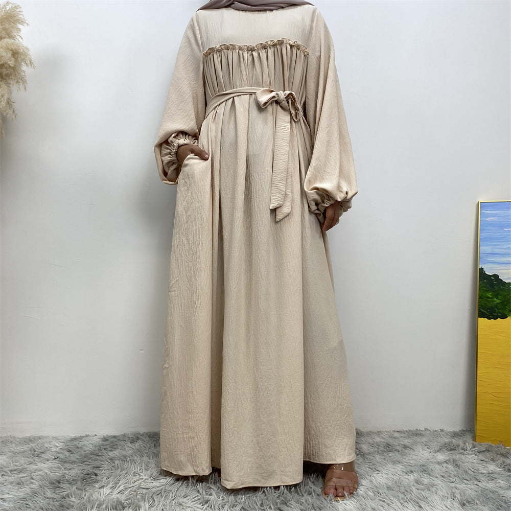 694#Big sleeves wrinkle crepe closed abaya maxi dresses with side pockets
