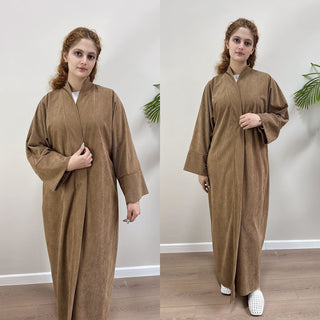 1918#Autumn Winter Cardigan Thick Dress Arab Dubai Modest Solid Color Corduroy Muslim Women Abaya