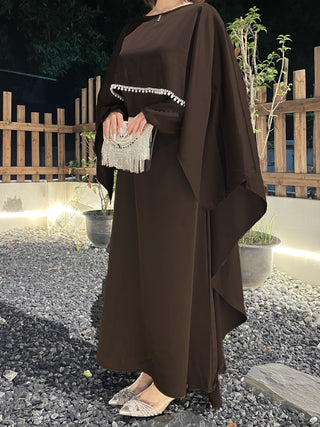 1020#2pcs Abaya Women Muslim Dress Set  Ramadan Islamic Clothing Kaftan with pearls