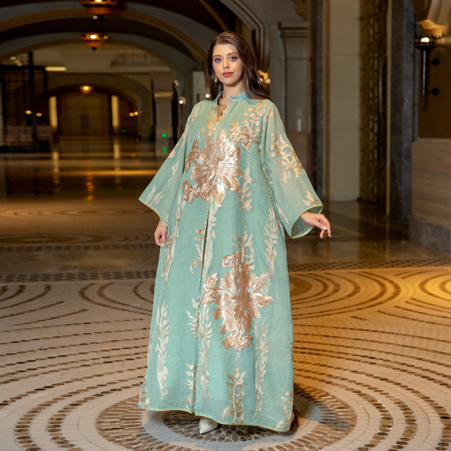 AB056# New burnt flower sequin dress light luxury ladies party dress Muslim abaya women's clothing