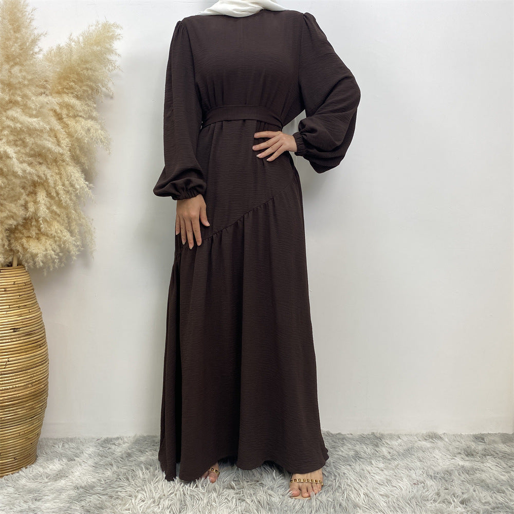 6738# New abaya crew neck wrinkle crepe fabric muslim women maxi dresses