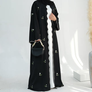 1881#Nida All Over Flower Embroidery Cardigan Modest Open Abaya Women Muslim Dress