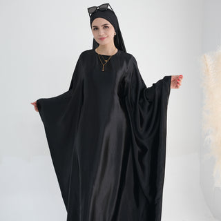 1774#Hot Selling Fashion Elegant Satin Dubai Kaftan Dresses with Tie Belt Butterfly Abaya