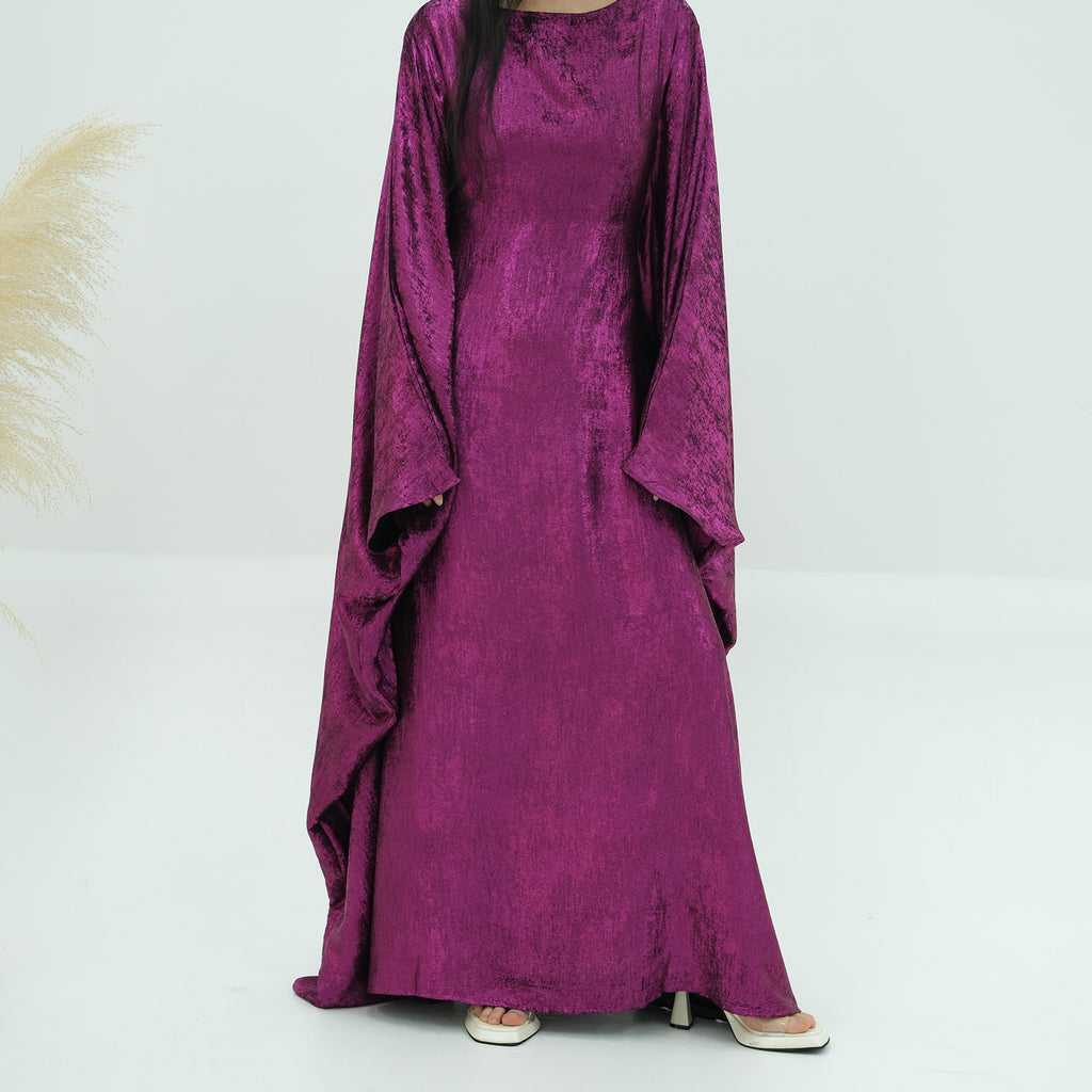 1778#2024 Women's Dresses Elegant Shiny Polyester Kaftan Abaya Batwing Muslim Dress