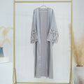 1827#Modest Dresses Black Satin Embroidery Abaya Islamic Clothing Front Open Abaya