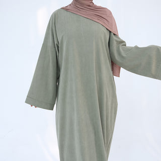 1926#Thin Corduroy Closed Abaya Islamic Clothing Modest Dresses Abaya Women Muslim Dress with Pockets