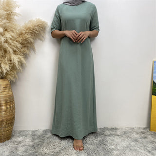 6722# New Crew Neck Wrinkle Crepe Half Sleeves ummer Women Abaya Dresses