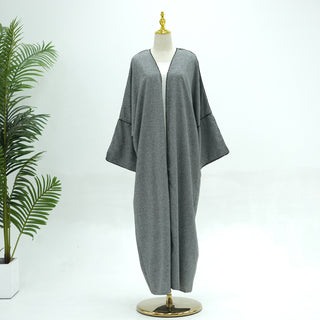 1849# EID Ramadan Modest Dubai Abaya Women Muslim Dress Slit Sleeves Linen Polyester Cardigan Abaya