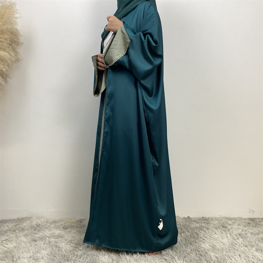 1428#ew Style Smooth Satin Material Particular Split Cuff Design Women Versatile Classy Open Abaya