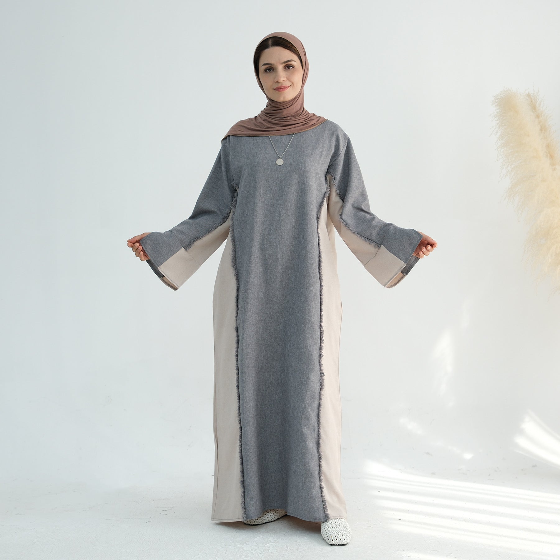 1897#Linen Abaya with Tassels Fashion Abaya Femmes Robe Musulmane Women Islamic Clothing