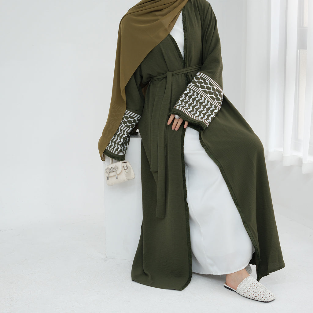 1763# New Soft Crepe Embroidery Kefiyyeh Ramadan Tassel Dubai Abaya Women Modest Islamic Clothing