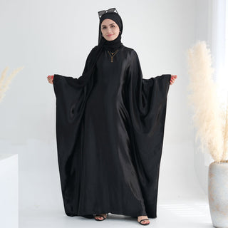 1774#Hot Selling Fashion Elegant Satin Dubai Kaftan Dresses with Tie Belt Butterfly Abaya