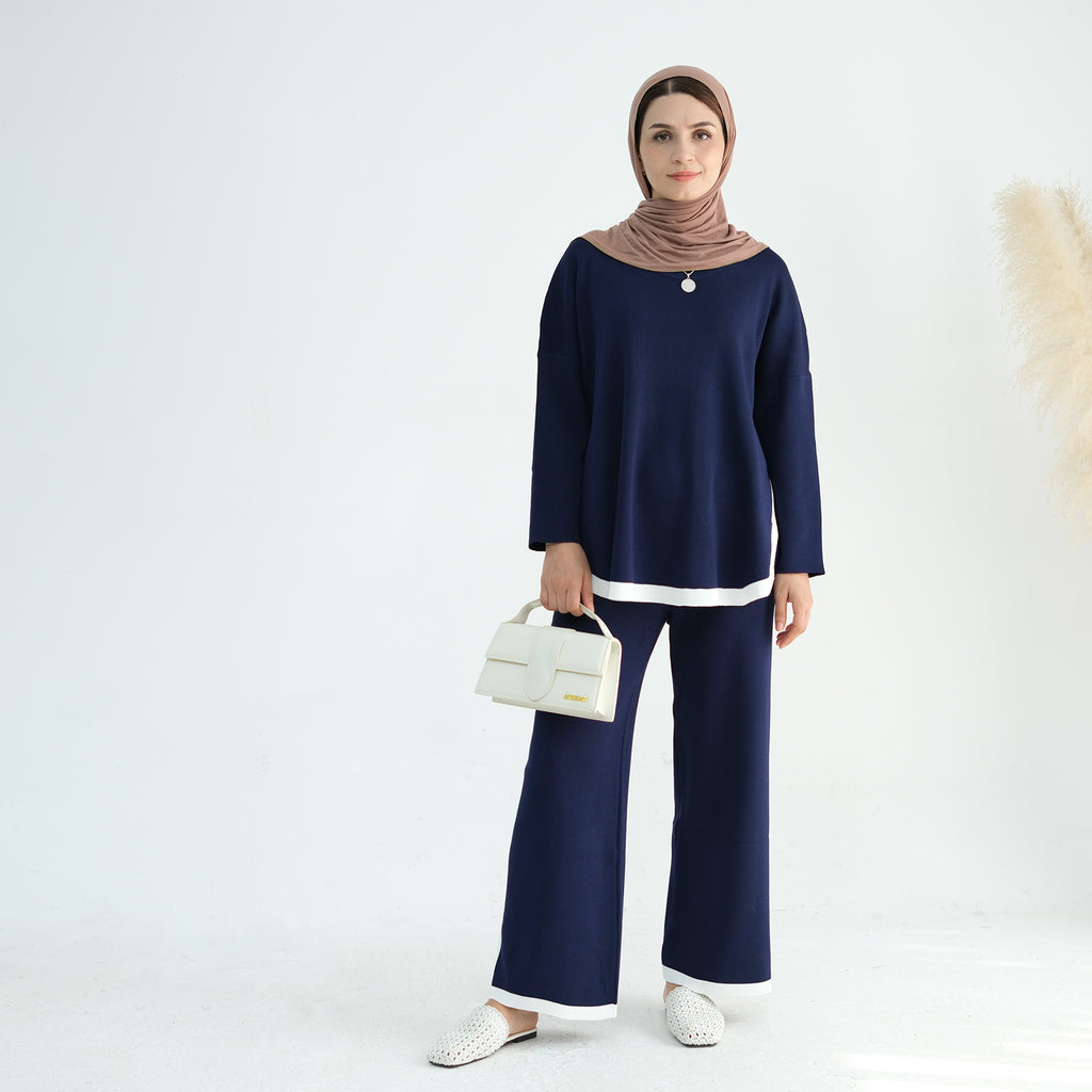 1868#Modest Top and Pants 2 Piece Set Muslim Fashion Sweater Islamic Clothing Women Winter Abaya