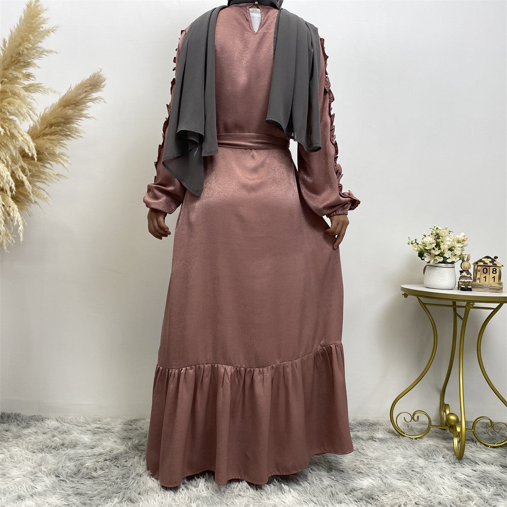 6582# Elegant satin dress long sleeve elasticated summer women dresses 9 colors