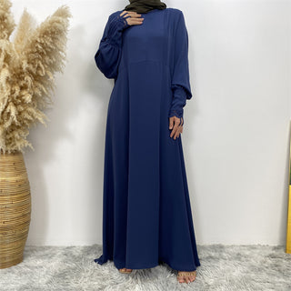 1693#Pleated Front Zipper Crew Neck Dress 9 Colors Muslim Dress