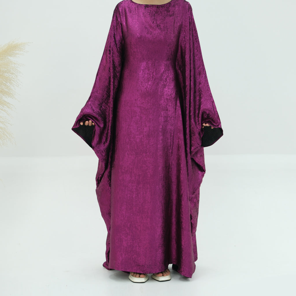 1778#2024 Women's Dresses Elegant Shiny Polyester Kaftan Abaya Batwing Muslim Dress