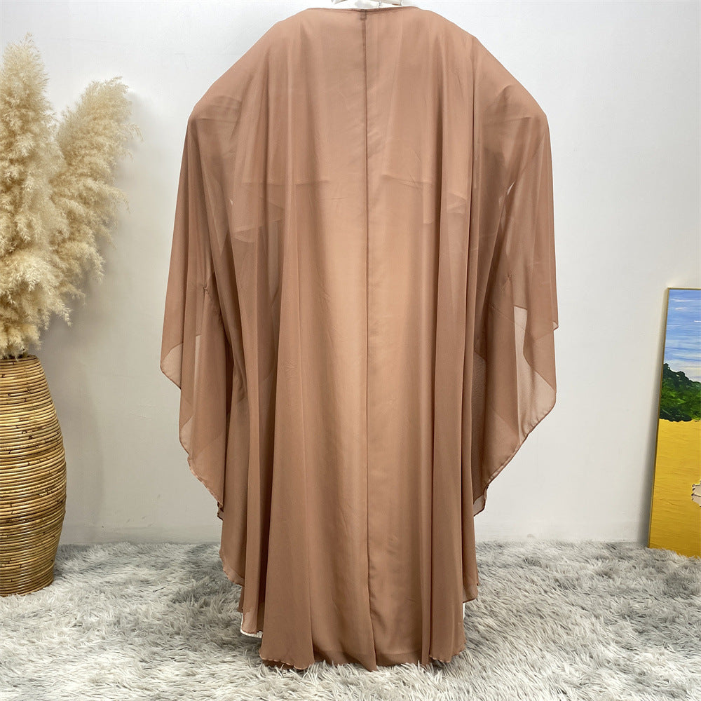 6739# Luxury Rhinestone Chiffon Abaya Hot Drilling Bead With Pearls Classy Cardigan