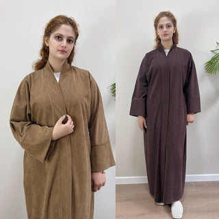 1918#Autumn Winter Cardigan Thick Dress Arab Dubai Modest Solid Color Corduroy Muslim Women Abaya