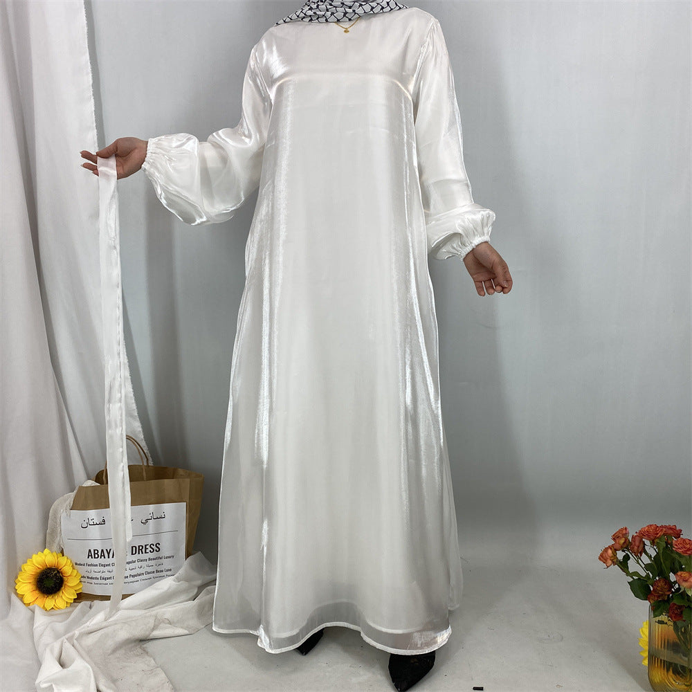 6855#  Flowy Lightweight Shiny Satin Muslim Loose Open Abaya Robe for Women