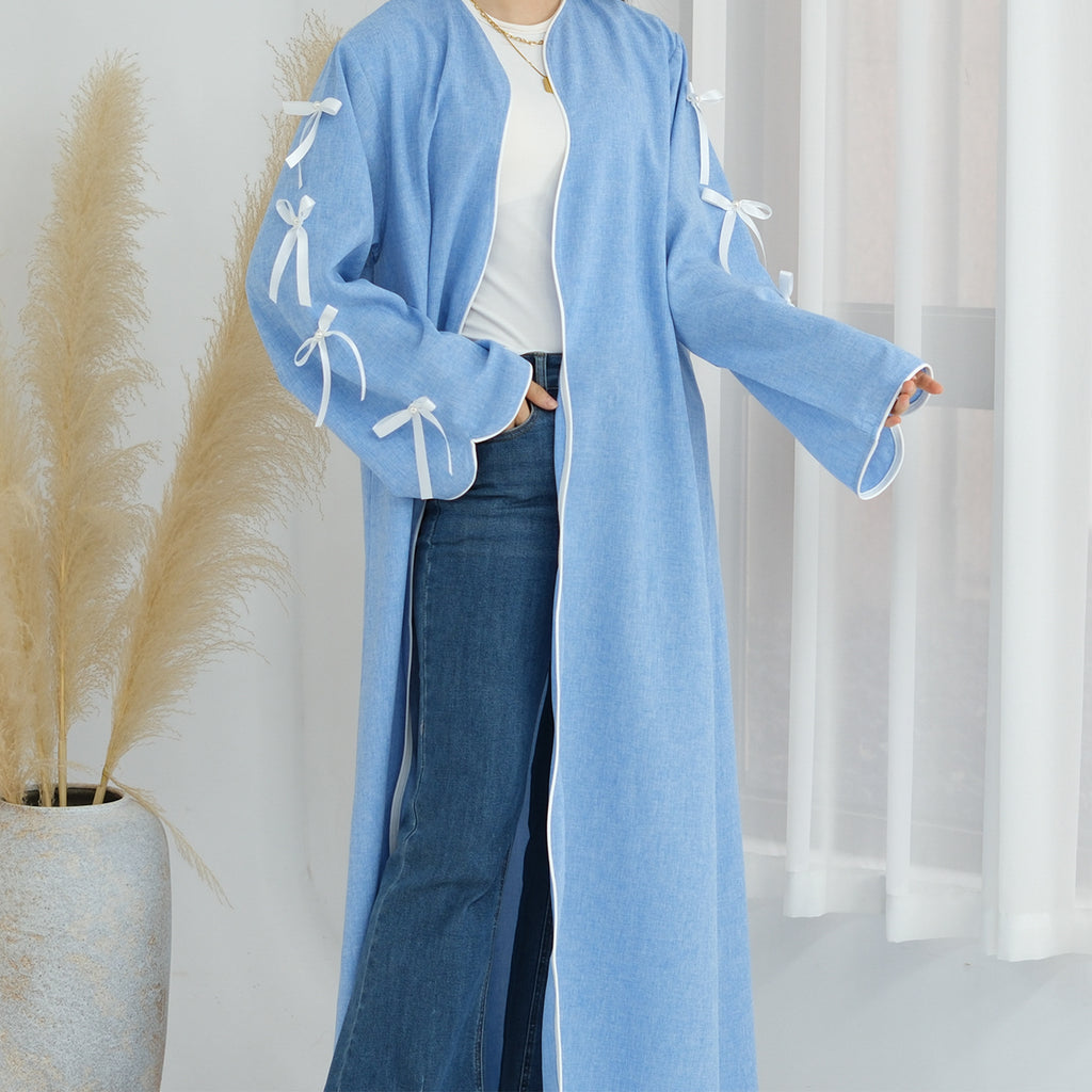 1800#Linen New Arrival Islamic Clothing Cardigan Open abaya With Bowknots Women's Clothing Abaya Women Muslim Dress