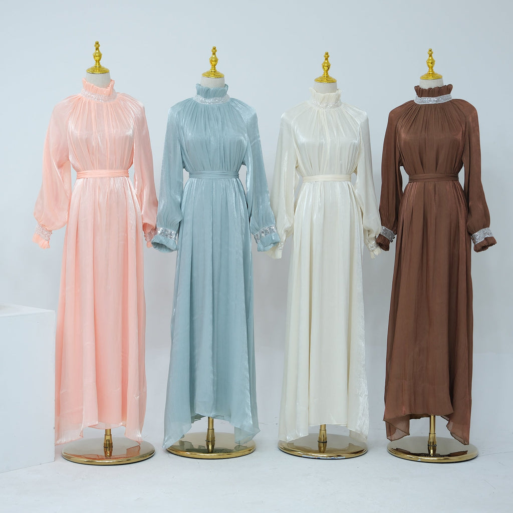 1690#2025 Modest Abaya Women's Dresses Shiny Party Wear Abaya Women Muslim Dress With Lining