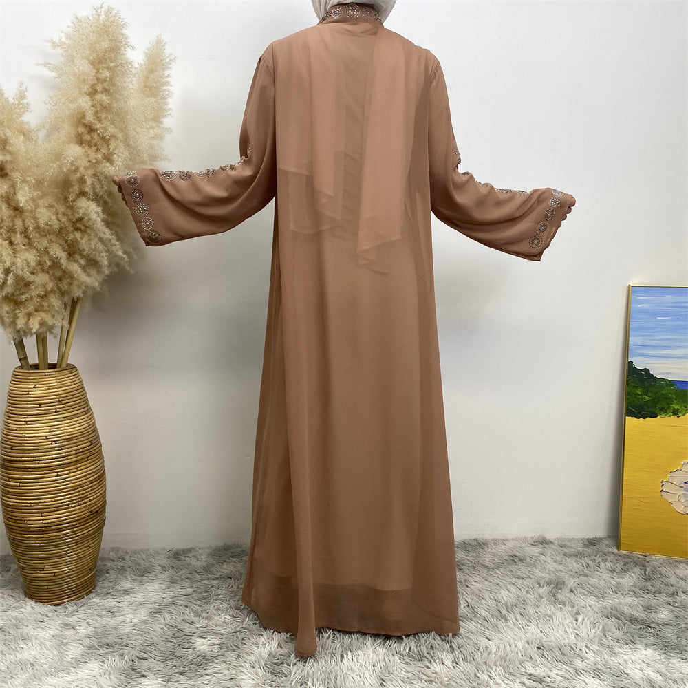 6740# Luxury chiffon africa diamond abaya long robe kaftan muslim women rhinestone open abaya