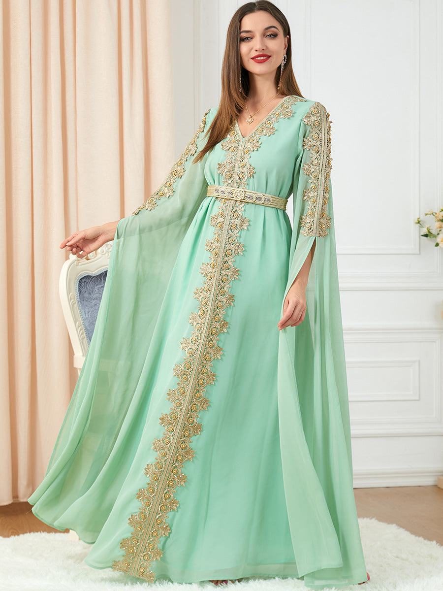 3229#Chiffon Dress Dubai Muslim Abaya Islamic Casual Long Sleeve Dress