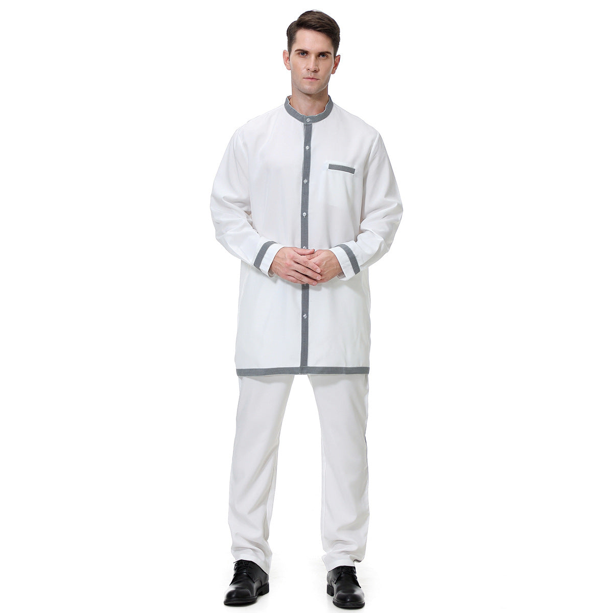 TH812#2 pcs Arab Muslim Wear calf Length Muslim Clothes Jubba Men's Thobe