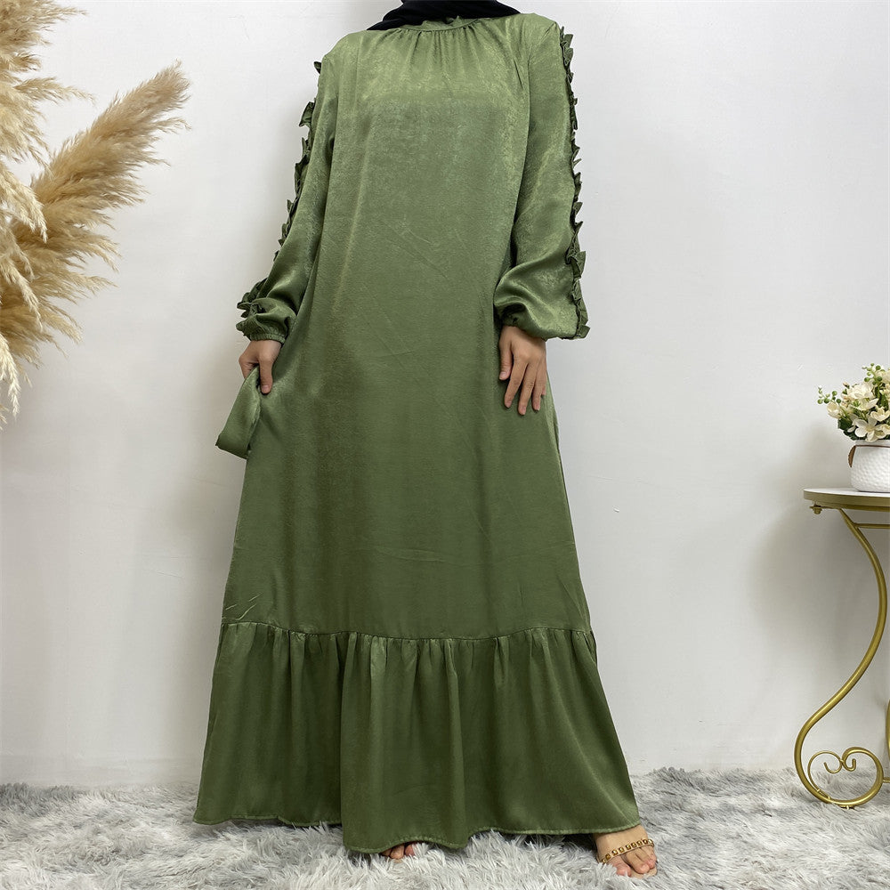 6582# Elegant satin dress long sleeve elasticated summer women dresses 9 colors