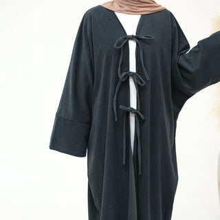 1927# Cutest Bow-Tie Front Open Corduroy Abaya Fall Winter Butterfly Cardigan Kimono Abaya