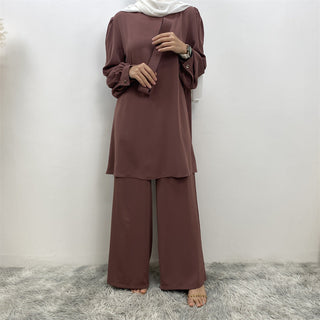 2335# Eid Latest Nida Abaya Set Long Top And Elastic Waist With Pockets Loose Pant Suit