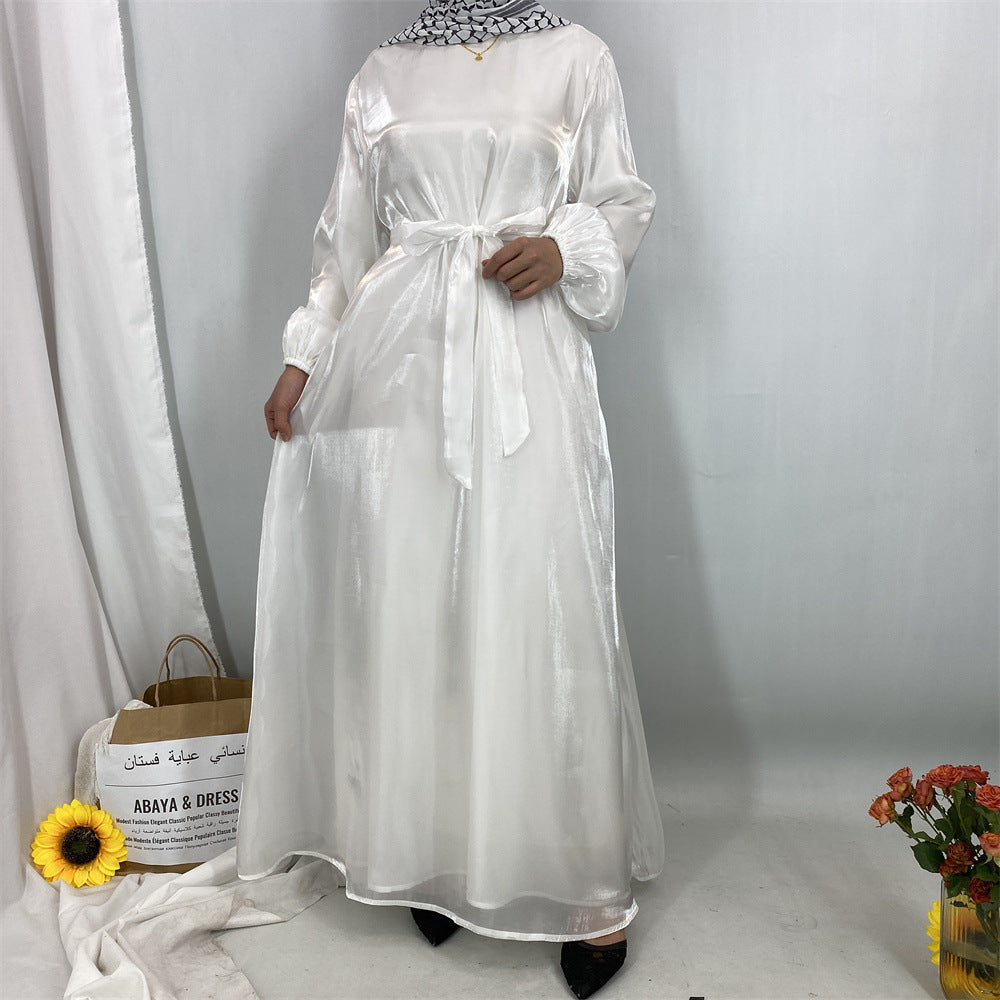 6855#  Flowy Lightweight Shiny Satin Muslim Loose Open Abaya Robe for Women