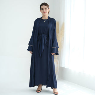 1760#3pcs Abaya Women Muslim Dress Set Ruffle Sleeves Ramadan Kaftan