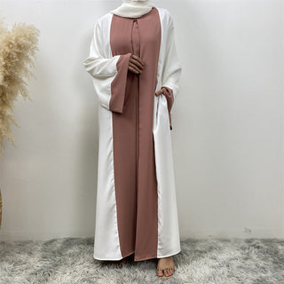 6780#Basic style flared sleeve closed  2 Pieces Dress abaya with pockets muslim women