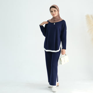 1868#Modest Top and Pants 2 Piece Set Muslim Fashion Sweater Islamic Clothing Women Winter Abaya