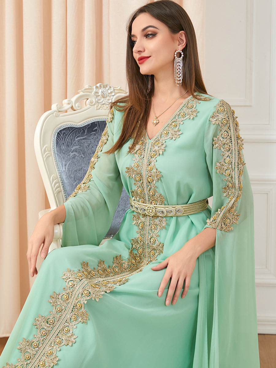 3229#Chiffon Dress Dubai Muslim Abaya Islamic Casual Long Sleeve Dress
