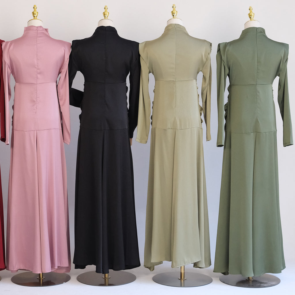 1598#Wholesale Modest Satin Dresses Stylish Muslim Women Dress Latest Abaya