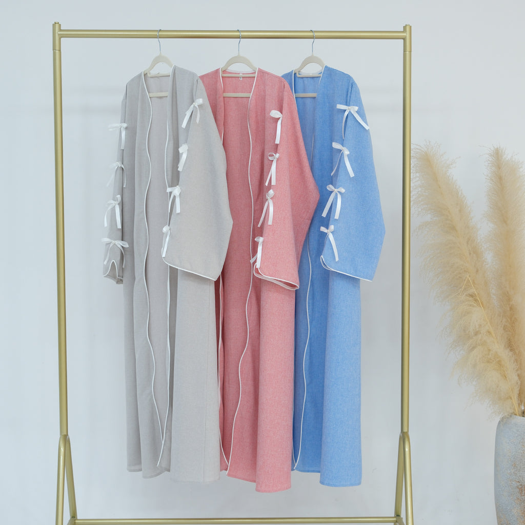 1800#Linen New Arrival Islamic Clothing Cardigan Open abaya With Bowknots Women's Clothing Abaya Women Muslim Dress