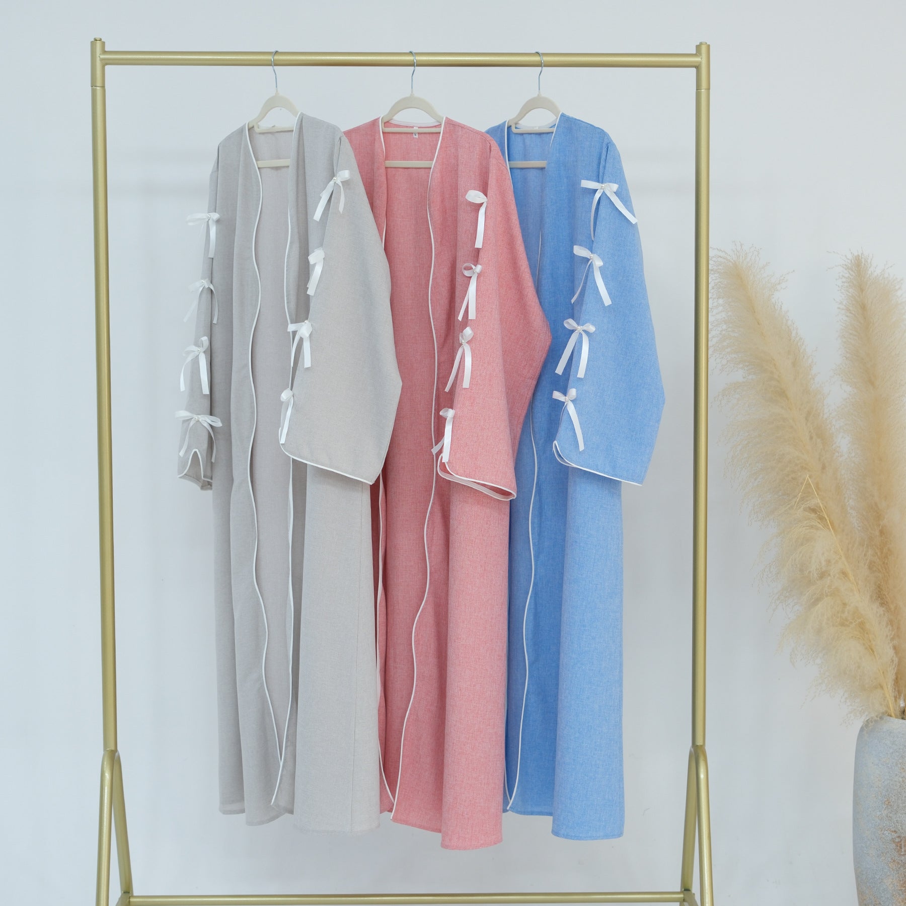 1800#Linen New Arrival Islamic Clothing Cardigan Open abaya With Bowknots Women's Clothing Abaya Women Muslim Dress