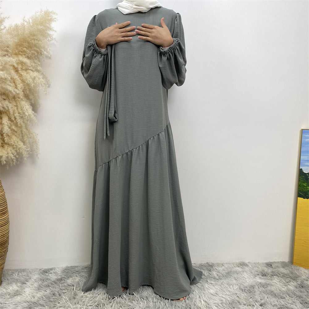 6738# New abaya crew neck wrinkle crepe fabric muslim women maxi dresses