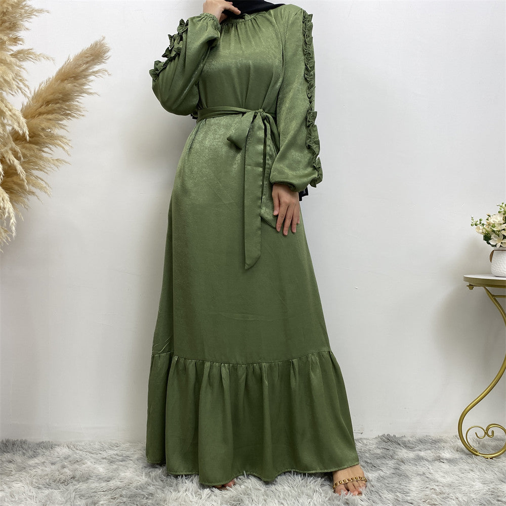 6582# Elegant satin dress long sleeve elasticated summer women dresses 9 colors