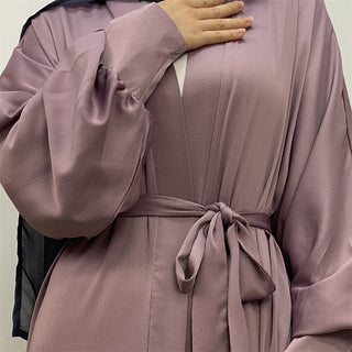 1975# New satin open abaya women dubai cardigan with side pockets