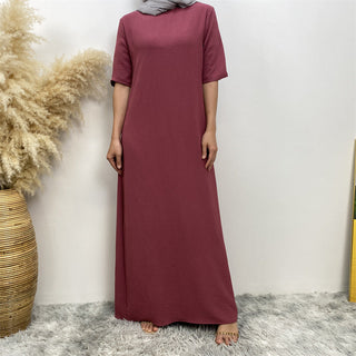 6722# New Crew Neck Wrinkle Crepe Half Sleeves ummer Women Abaya Dresses