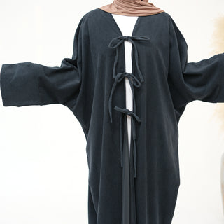 1927# Cutest Bow-Tie Front Open Corduroy Abaya Fall Winter Butterfly Cardigan Kimono Abaya