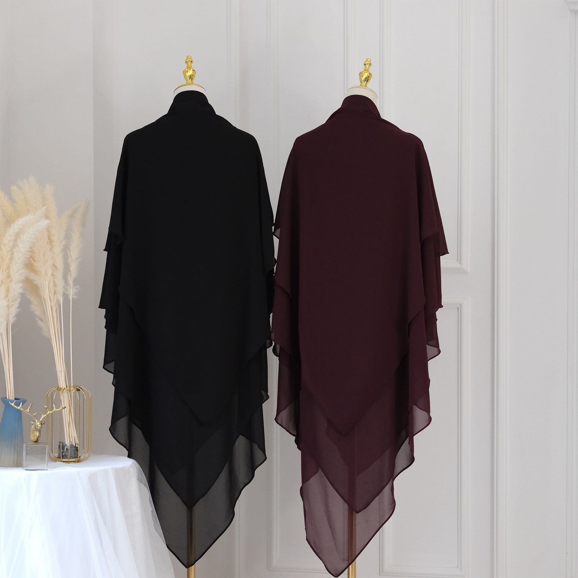 1909#Three Layered Flowy Women Muslim Long Hijab Top Jilbab_ Chiffon Khimar
