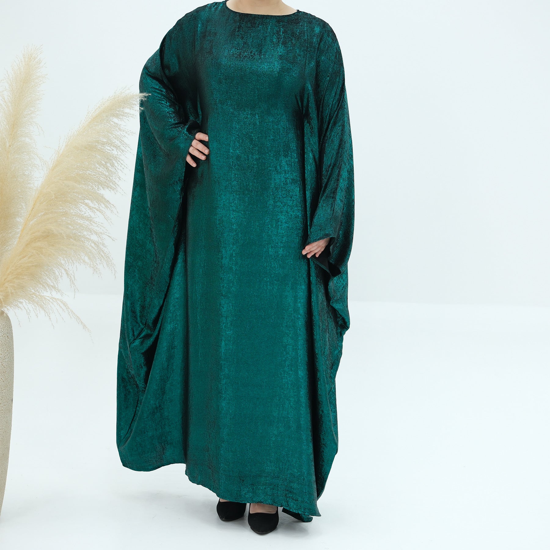 1778#2024 Women's Dresses Elegant Shiny Polyester Kaftan Abaya Batwing Muslim Dress