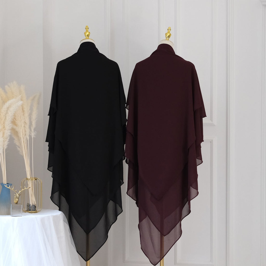 1909#Three Layered Flowy Women Muslim Long Hijab Top Jilbab_ Chiffon Khimar