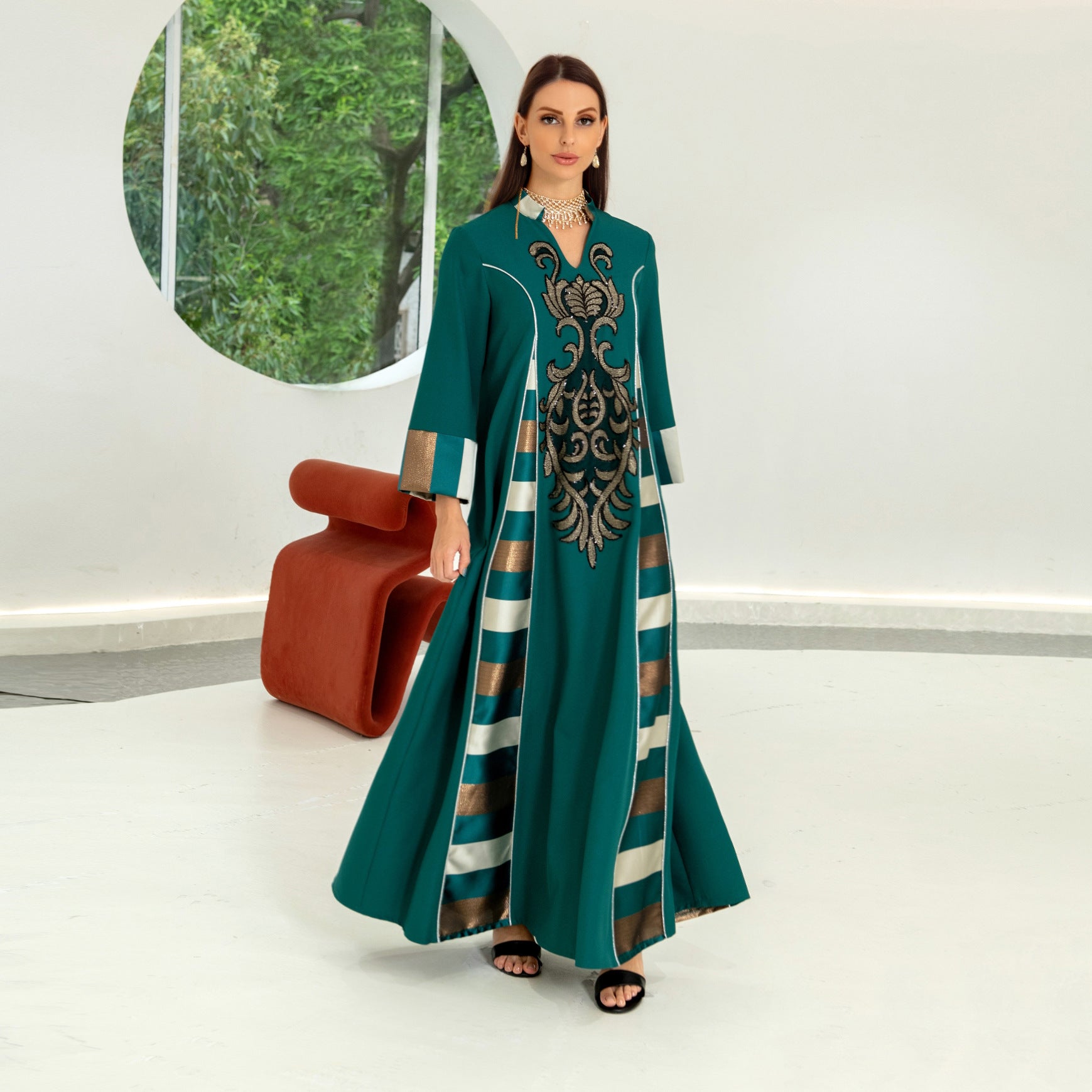 AB052# New burnt flower dress Muslim abaya women's clothing